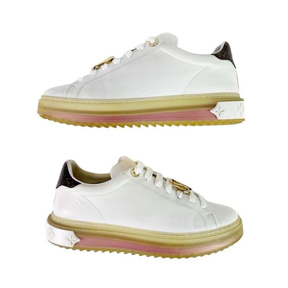 LOUIS VUITTON White Pink Time Out Sneakers Size 39 Lace Up LV Logo Low Top - Picture 3 of 16